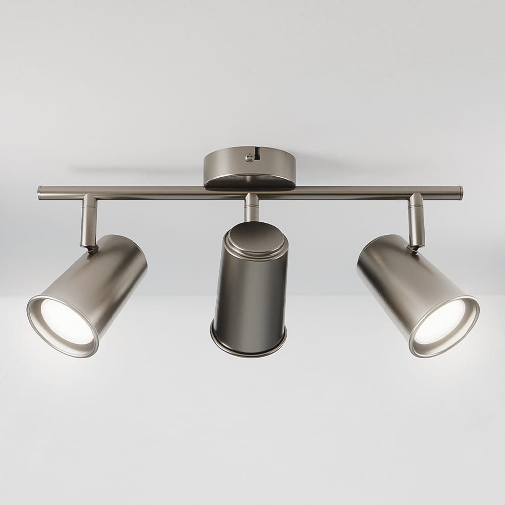 Riga - LED plafondlamp - 12 Watt 1200 Lumen - 3 spots - 6500K Neutraal wit - Draaibaar en dimbaar - GU10 - Kantelbaar - Plafondspot - IP20 Voor binnen - RVS | HOFTRONIC