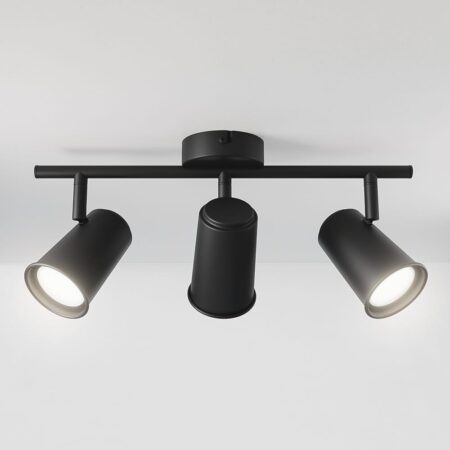 Riga - LED plafondlamp - 12 Watt 1200 Lumen - 3 spots - 6500K Neutraal wit - Draaibaar en dimbaar - GU10 - Kantelbaar - Plafondspot - IP20 Voor binnen - Zwart | HOFTRONIC