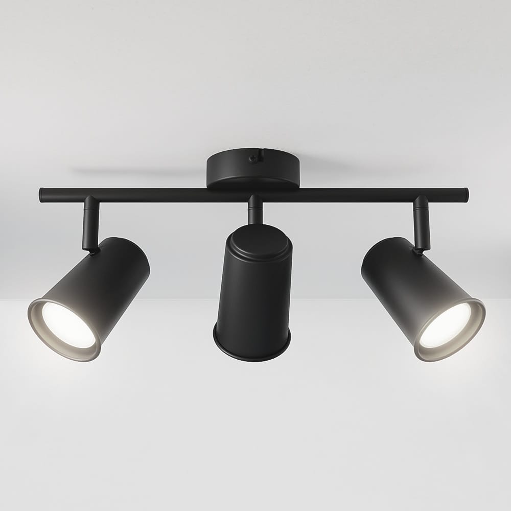 Riga - LED plafondlamp - 12 Watt 1200 Lumen - 3 spots - 6500K Neutraal wit - Draaibaar en dimbaar - GU10 - Kantelbaar - Plafondspot - IP20 Voor binnen - Zwart | HOFTRONIC