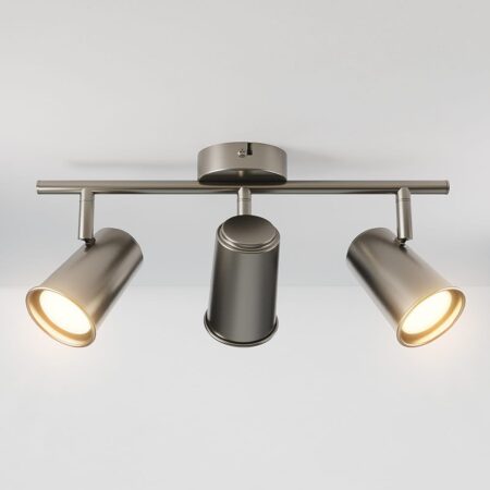 Riga - LED plafondlamp - 14 Watt 1200 Lumen - 3 spots - 2700K Warm wit - Draaibaar en dimbaar - GU10 - Kantelbaar - Plafondspot - IP20 Voor binnen - RVS | HOFTRONIC