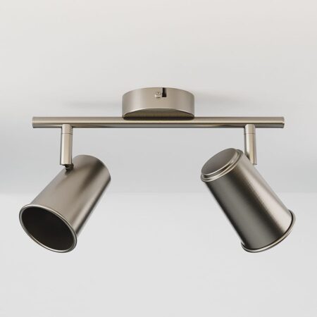 Riga - LED plafondlamp - 2 spots - Draaibaar en dimbaar - GU10 - Kantelbaar - Plafondspot - IP20 voor binnen - RVS | HOFTRONIC
