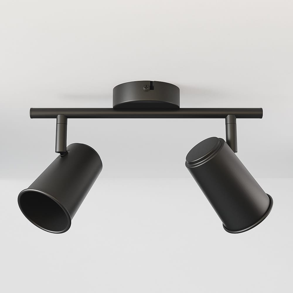 Riga - LED plafondlamp - 2 spots - Draaibaar en dimbaar - GU10 - Kantelbaar - Plafondspot - IP20 voor binnen - Zwart | HOFTRONIC