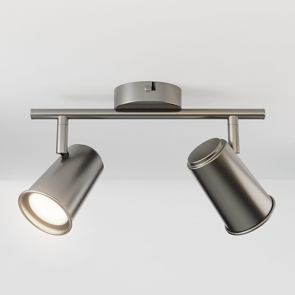 Riga LED plafondlamp - 2 spots - GU10 - Draaibaar en Kantelbaar - 8 Watt 690 Lumen - 4000K neutraal wit - Dimbaar - Plafondspot - Voor binnen - RVS | HOFTRONIC