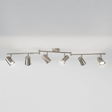 Riga - LED plafondlamp - 24 Watt 2070 Lumen - 6 spots - 4000K Neutraal wit - Draaibaar en dimbaar - GU10 - Kantelbaar - Plafondspot - IP20 Voor binnen - RVS | HOFTRONIC
