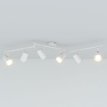 Riga - LED plafondlamp - 24 Watt 2070 Lumen - 6 spots - 4000K Neutraal wit - Draaibaar en dimbaar - GU10 - Kantelbaar - Plafondspot - IP20 Voor binnen - Wit | HOFTRONIC