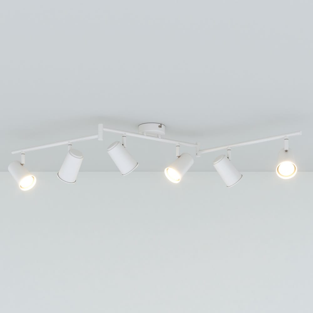 Riga - LED plafondlamp - 24 Watt 2070 Lumen - 6 spots - 4000K Neutraal wit - Draaibaar en dimbaar - GU10 - Kantelbaar - Plafondspot - IP20 Voor binnen - Wit | HOFTRONIC