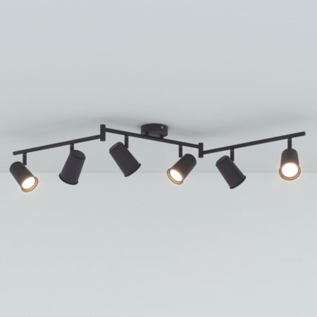 Riga - LED plafondlamp - 24 Watt 2070 Lumen - 6 spots - 4000K Neutraal wit - Draaibaar en dimbaar - GU10 - Kantelbaar - Plafondspot - IP20 Voor binnen - Zwart | HOFTRONIC