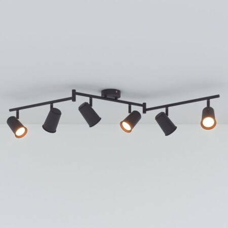 Riga - LED plafondlamp - 24 Watt 2070 lumen - 6 spots - 2700K Warm wit - Draaibaar en dimbaar - GU10 - Kantelbaar - Plafondspot - IP20 Voor binnen - Zwart | HOFTRONIC