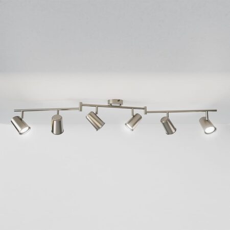 Riga - LED plafondlamp - 24 Watt 2345 Lumen - 6 spots - 6500K Neutraal wit - Draaibaar en dimbaar - GU10 - Kantelbaar - Plafondspot - IP20 Voor binnen - RVS | HOFTRONIC