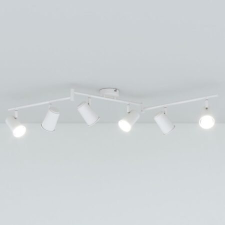 Riga - LED plafondlamp - 24 Watt 2345 Lumen - 6 spots - 6500K Neutraal wit - Draaibaar en dimbaar - GU10 - Kantelbaar - Plafondspot - IP20 Voor binnen - Wit | HOFTRONIC