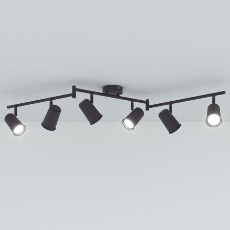 Riga - LED plafondlamp - 24 Watt 2345 Lumen - 6 spots - 6500K Neutraal wit - Draaibaar en dimbaar - GU10 - Kantelbaar - Plafondspot - IP20 Voor binnen - Zwart | HOFTRONIC