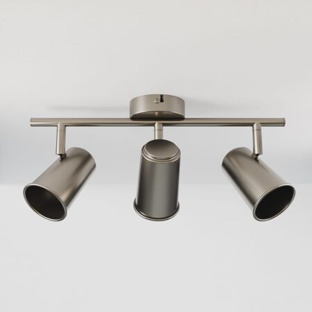 Riga - LED plafondlamp - 3 spots - Draaibaar en dimbaar - GU10 - Kantelbaar - Plafondspot - IP20 voor binnen - RVS | HOFTRONIC