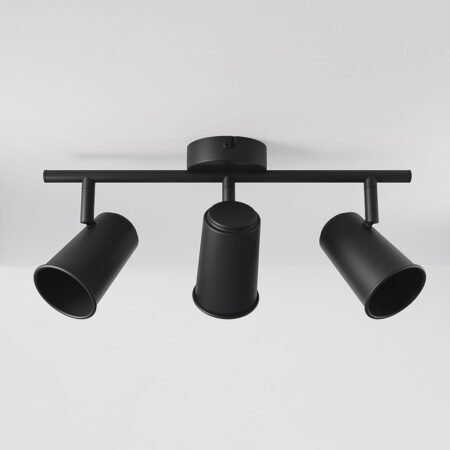 Riga - LED plafondlamp - 3 spots - Draaibaar en dimbaar - GU10 - Kantelbaar - Plafondspot - IP20 voor binnen - Zwart | HOFTRONIC