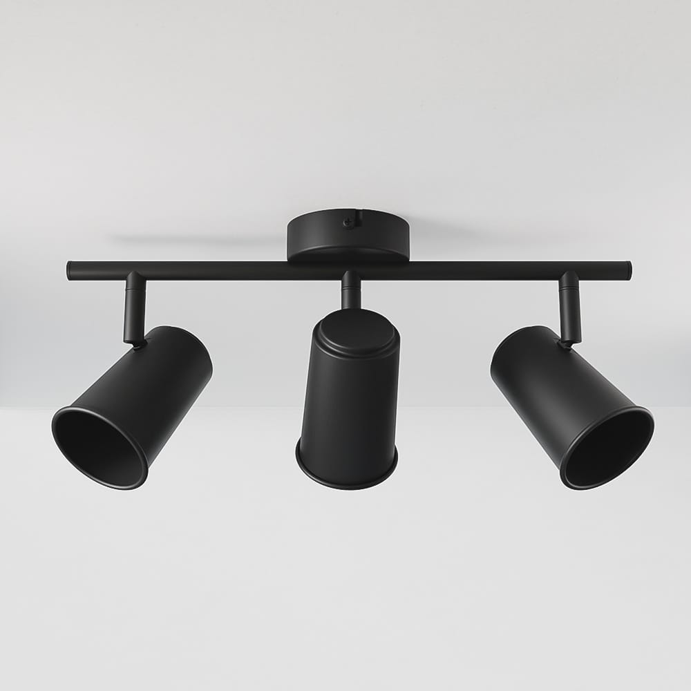 Riga - LED plafondlamp - 3 spots - Draaibaar en dimbaar - GU10 - Kantelbaar - Plafondspot - IP20 voor binnen - Zwart | HOFTRONIC