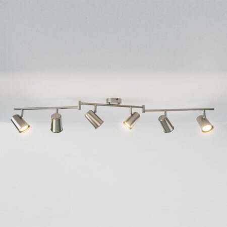Riga - LED plafondlamp - 30 Watt 2345 lumen - 6 spots - 2700K Warm wit - Draaibaar en dimbaar - GU10 - Kantelbaar - Plafondspot - IP20 Voor binnen - RVS | HOFTRONIC