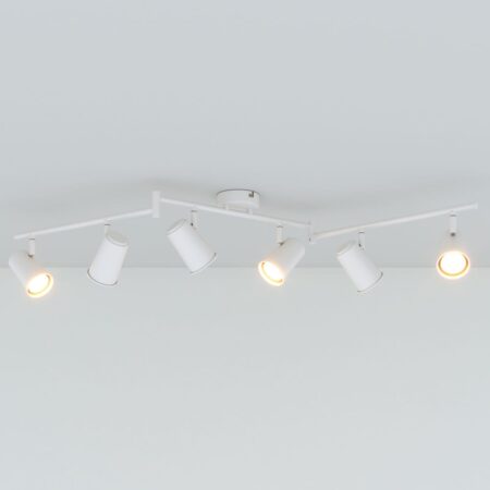 Riga - LED plafondlamp - 30 Watt 2345 lumen - 6 spots - 2700K Warm wit - Draaibaar en dimbaar - GU10 - Kantelbaar - Plafondspot - IP20 Voor binnen - Wit | HOFTRONIC