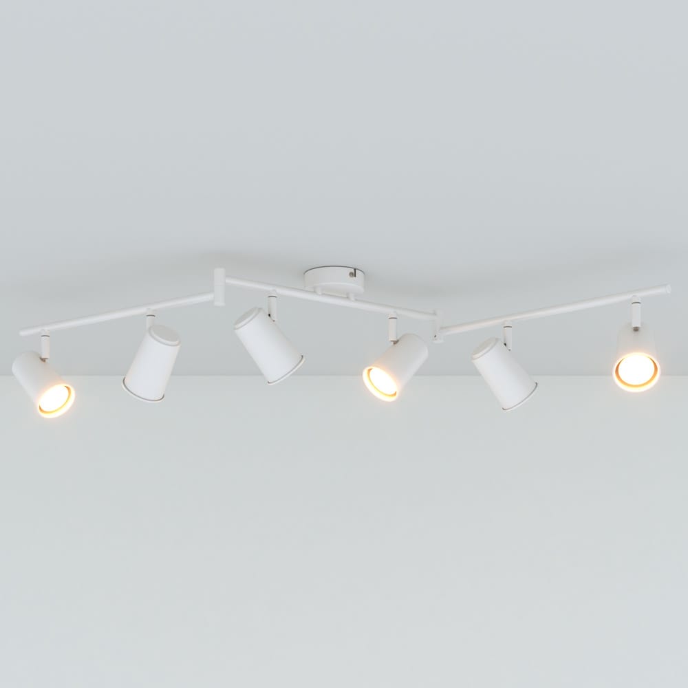 Riga - LED plafondlamp - 30 Watt 2345 lumen - 6 spots - 2700K Warm wit - Draaibaar en dimbaar - GU10 - Kantelbaar - Plafondspot - IP20 Voor binnen - Wit | HOFTRONIC