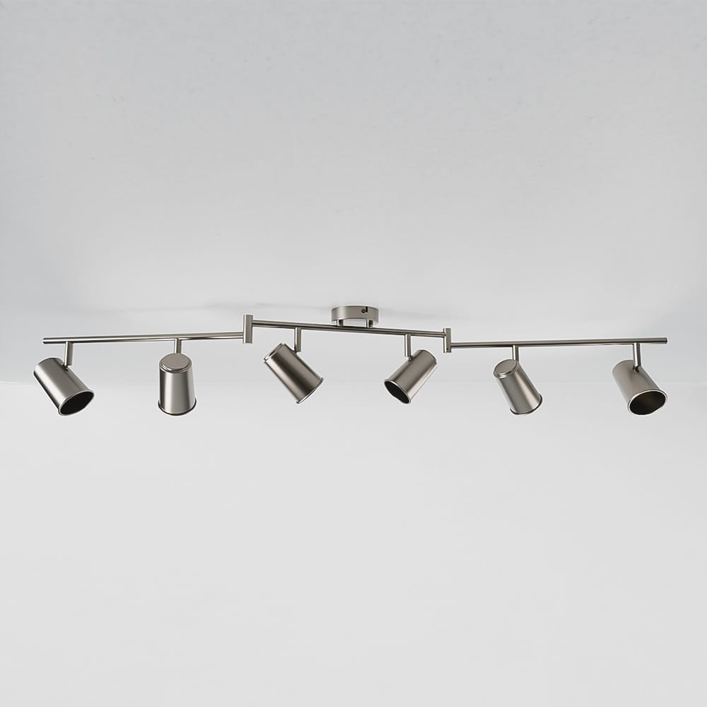 Riga - LED plafondlamp - 6 spots - Draaibaar en dimbaar - GU10 - Kantelbaar - Plafondspot - IP20 voor binnen - RVS | HOFTRONIC