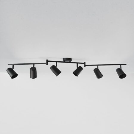 Riga - LED plafondlamp - 6 spots - Draaibaar en dimbaar - GU10 - Kantelbaar - Plafondspot - IP20 voor binnen - Zwart | HOFTRONIC