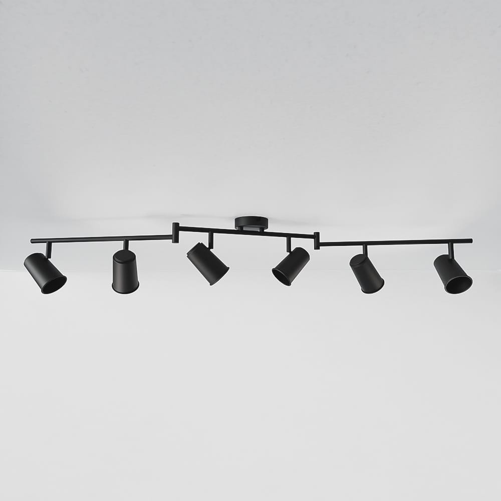 Riga - LED plafondlamp - 6 spots - Draaibaar en dimbaar - GU10 - Kantelbaar - Plafondspot - IP20 voor binnen - Zwart | HOFTRONIC