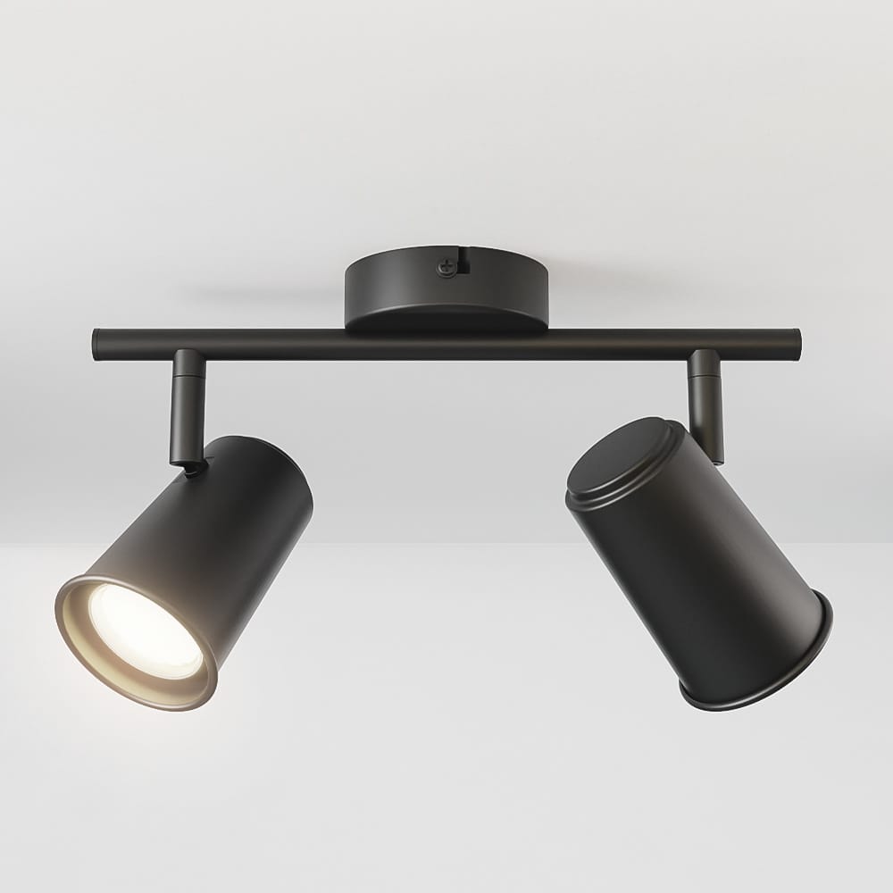 Riga - LED plafondlamp - 8 Watt 690 Lumen - 2 spots - 4000K Neutraal wit - Draaibaar en dimbaar - GU10 - Kantelbaar - Plafondspot - IP20 Voor binnen - Zwart | HOFTRONIC