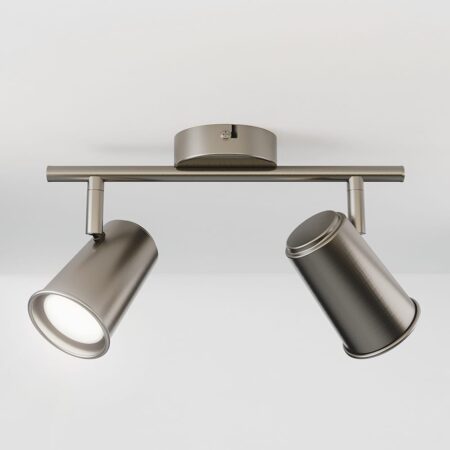 Riga - LED plafondlamp - 8 Watt 690 Lumen - 2 spots - 6500K Daglicht wit - Draaibaar en dimbaar - GU10 - Kantelbaar - Plafondspot - IP20 Voor binnen - RVS | HOFTRONIC