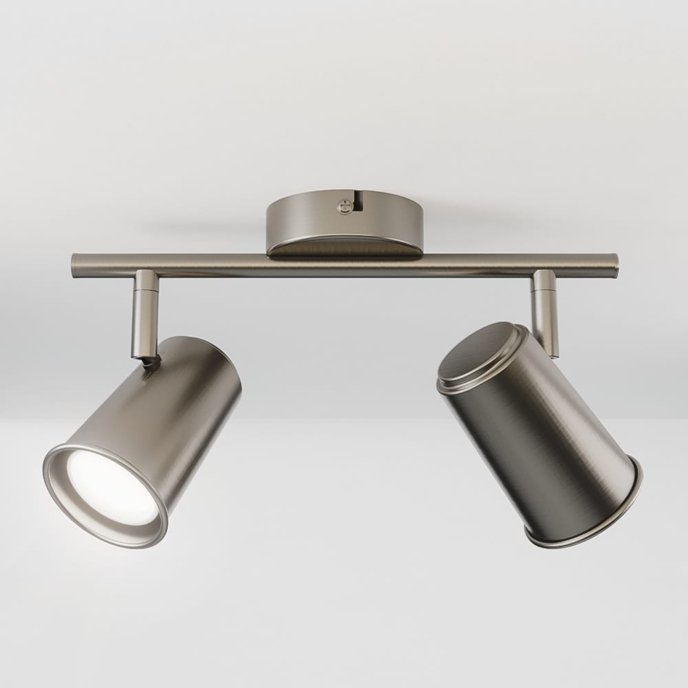 Riga - LED plafondlamp - 8 Watt 690 Lumen - 2 spots - 6500K Daglicht wit - Draaibaar en dimbaar - GU10 - Kantelbaar - Plafondspot - IP20 Voor binnen - RVS | HOFTRONIC