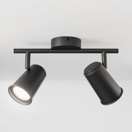 Riga - LED plafondlamp - 8 Watt 690 Lumen - 2 spots - 6500K Neutraal wit - Draaibaar en dimbaar - GU10 - Kantelbaar - Plafondspot - IP20 Voor binnen - Zwart | HOFTRONIC