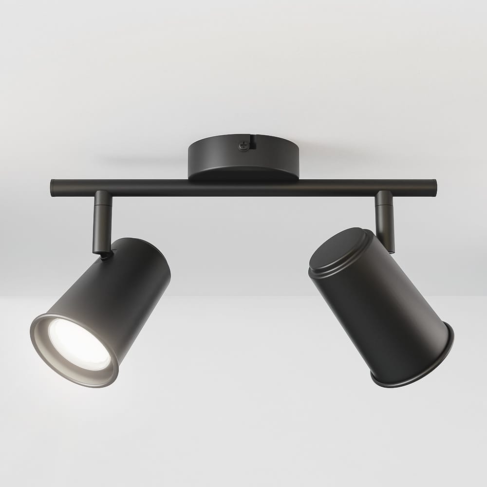 Riga - LED plafondlamp - 8 Watt 690 Lumen - 2 spots - 6500K Neutraal wit - Draaibaar en dimbaar - GU10 - Kantelbaar - Plafondspot - IP20 Voor binnen - Zwart | HOFTRONIC