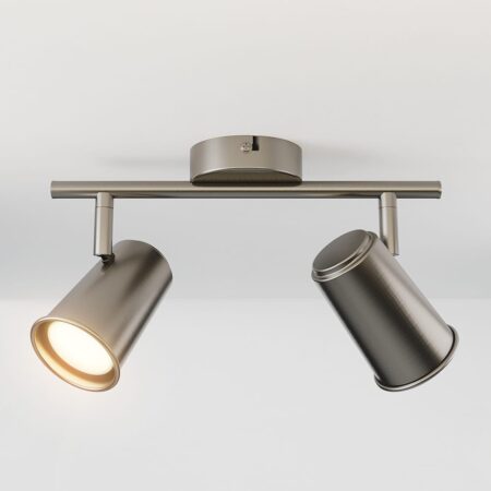 Riga - LED plafondlamp - 8 watt 690 lumen - 2 spots - 2700K Warm wit - Draaibaar en dimbaar - GU10 - Kantelbaar - Plafondspot - IP20 Voor binnen - RVS | HOFTRONIC