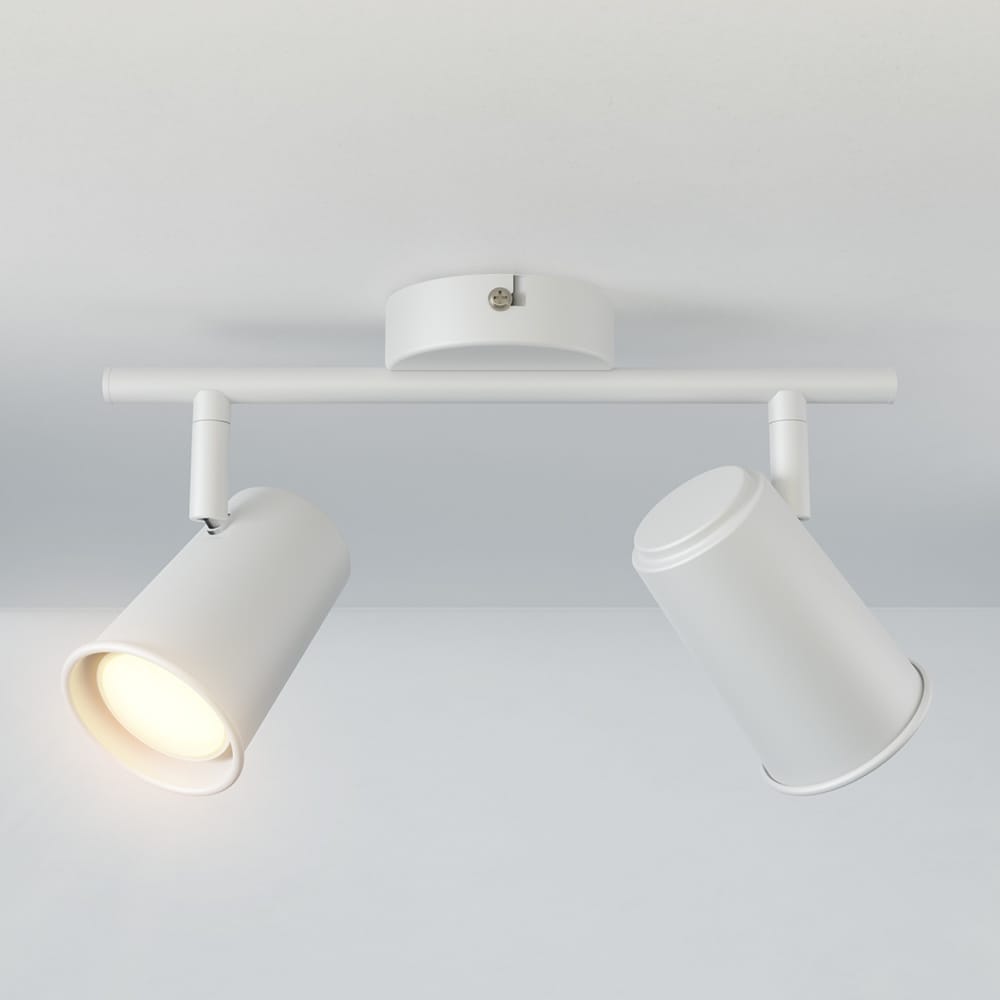 Riga - LED plafondlamp - 8 watt 690 lumen - 2 spots - 2700K Warm wit - Draaibaar en dimbaar - GU10 - Kantelbaar - Plafondspot - IP20 Voor binnen - Wit | HOFTRONIC
