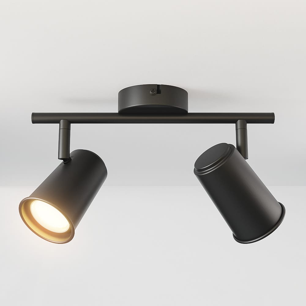 Riga - LED plafondlamp - 8 watt 690 lumen - 2 spots - 2700K Warm wit - Draaibaar en dimbaar - GU10 - Kantelbaar - Plafondspot - IP20 Voor binnen - Zwart | HOFTRONIC