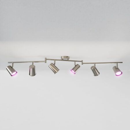 Riga - LED smart plafondlamp - 6 spots - 30 Watt 2400 Lumen - Draaibaar en kantelbaar - GU10 - RGBWW - Wifi + Bluetooth - Google Home