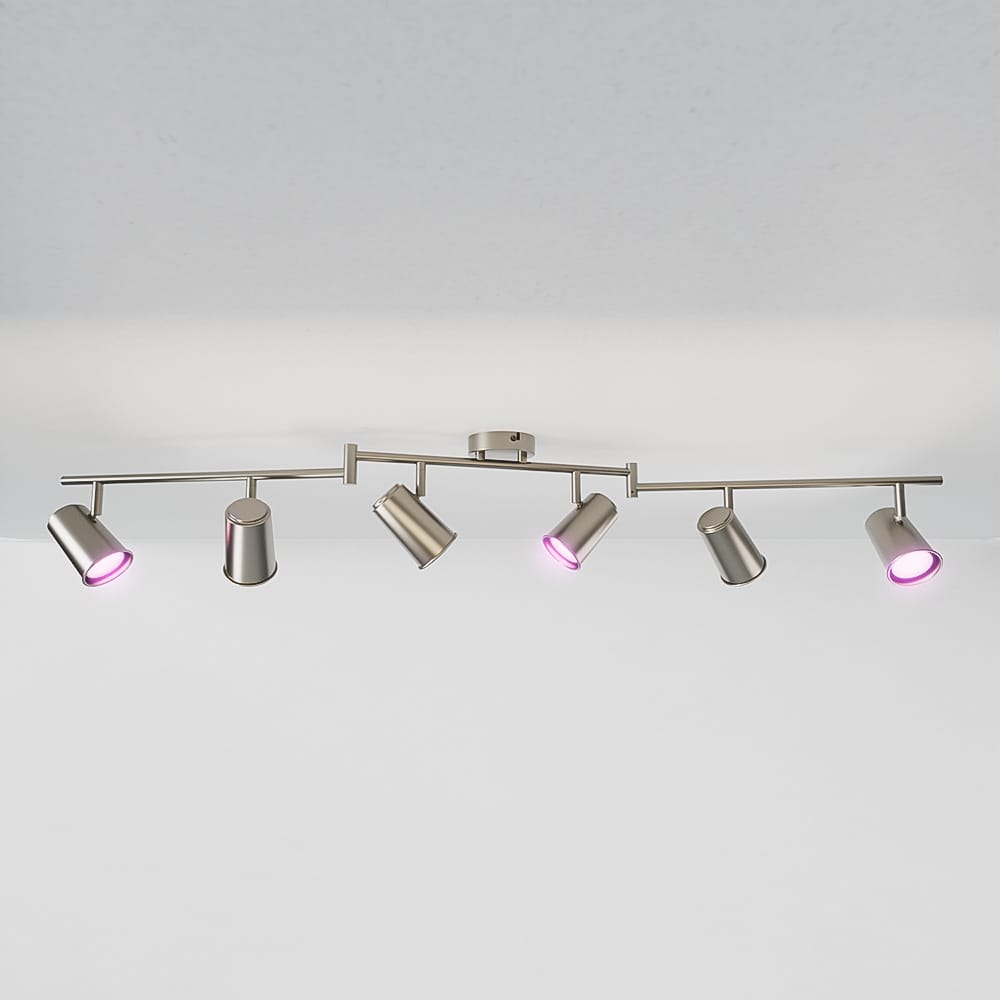 Riga - LED smart plafondlamp - 6 spots - 30 Watt 2400 Lumen - Draaibaar en kantelbaar - GU10 - RGBWW - Wifi + Bluetooth - Google Home