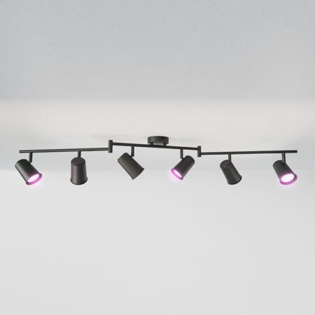 Riga - LED smart plafondlamp - 6 spots - 30 Watt 2400 Lumen - Draaibaar en kantelbaar - GU10 - RGBWW - Wifi + Bluetooth - Google Home