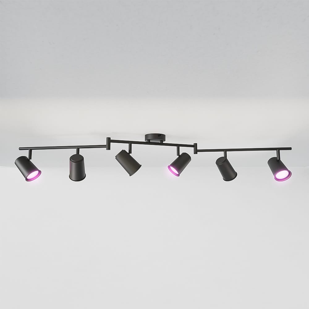 Riga - LED smart plafondlamp - 6 spots - 30 Watt 2400 Lumen - Draaibaar en kantelbaar - GU10 - RGBWW - Wifi + Bluetooth - Google Home