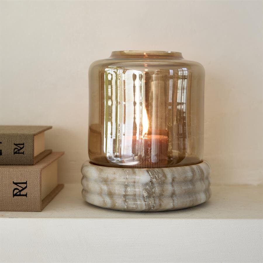 Rivièra Maison Windlicht Ribani Marmer en glas - Naturel | Rivièra Maison