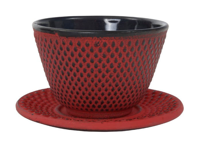 Rode Gietijzeren Theekop met Onderzetter - 120ml 7x5.5cm | Tokyo Design Studio