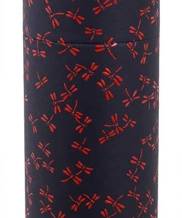 Roestvrij Stalen Theeblik Dragonfly - Zwart met Rode Libellen - 200gr 7.6x15.5cm | Tokyo Design Studio