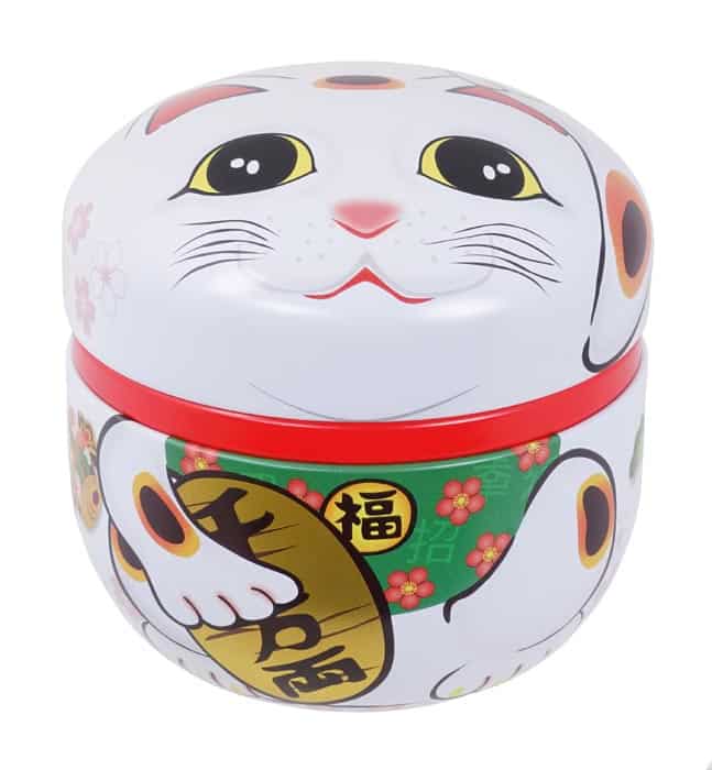 Roestvrij Stalen Theeblik Lucky Cats - 100gr - 8.6 x 8.4cm | Tokyo Design Studio