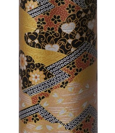 Roestvrij Stalen Theeblik - Tokyo Design Studio - Gouden/Zwarte Bloemen - 7.4x15.5cm 200gr | Tokyo Design Studio