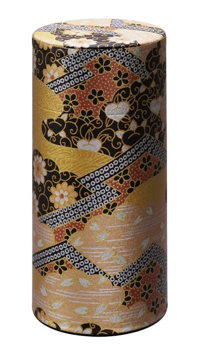 Roestvrij Stalen Theeblik - Tokyo Design Studio - Gouden/Zwarte Bloemen - 7.4x15.5cm 200gr | Tokyo Design Studio