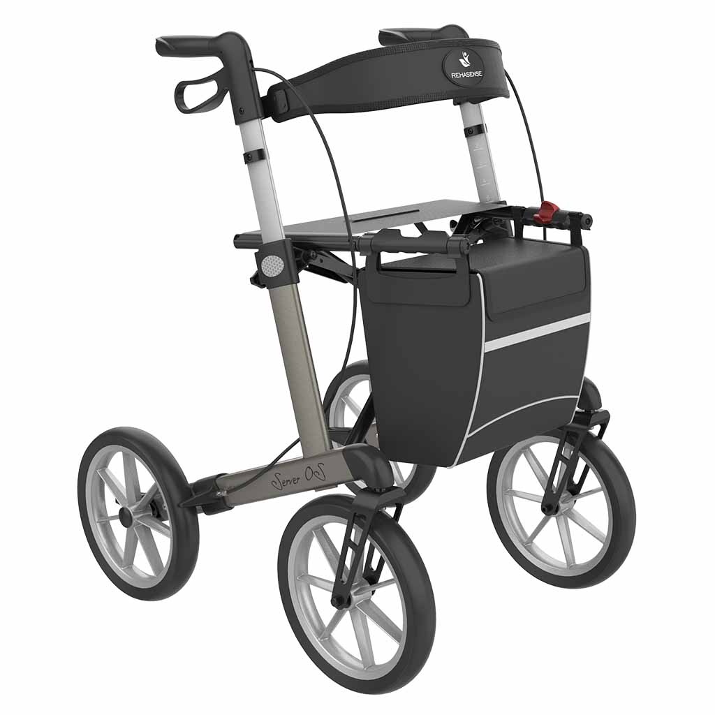 Rollator Server OS | Grote wielen | Soft banden | Champagne | Lengte: 165 - 195 cm | Met rugsteun en tas | Lichtgewicht rollator | Rehasense | Rehasense
