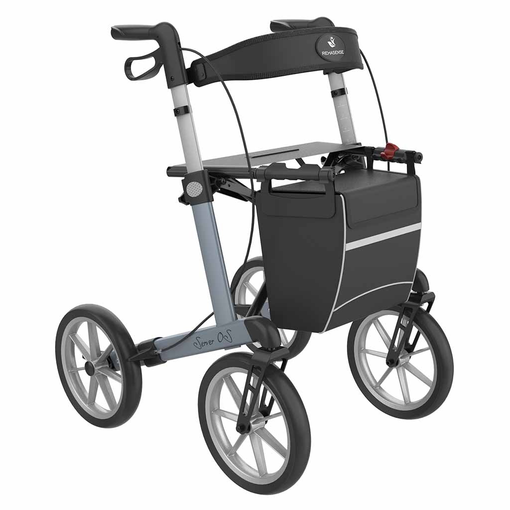 Rollator Server OS | Grote wielen | Soft banden | Ice blue | Lengte: 165- 195 cm | Met rugsteun en tas | Lichtgewicht rollator | Rehasense | Rehasense