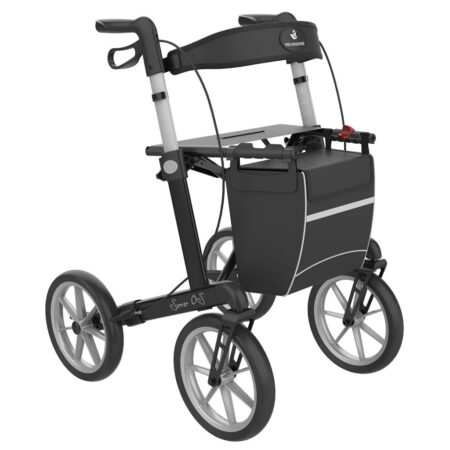 Rollator Server OS | Grote wielen | Soft banden | Zwart | Lengte; 165 - 195 cm | Met rugsteun en tas | Lichtgewicht rollator | Rehasense | Rehasense