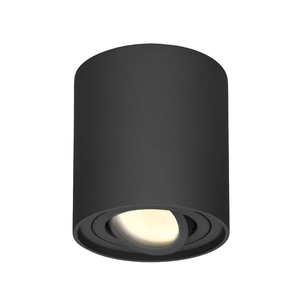 Ronde LED Opbouwspot Ray - 4 Watt 345 lumen - 2700K warm wit - Kantelbaar - GU10 - Opbouwspot - IP20 Voor binnen - Zwart - Dimbaar | HOFTRONIC