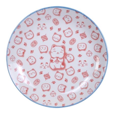 Rood/Wit Bord - Lucky Cats Collectie - Diameter 25.3 cm - Hoogte 5 cm | Tokyo Design Studio