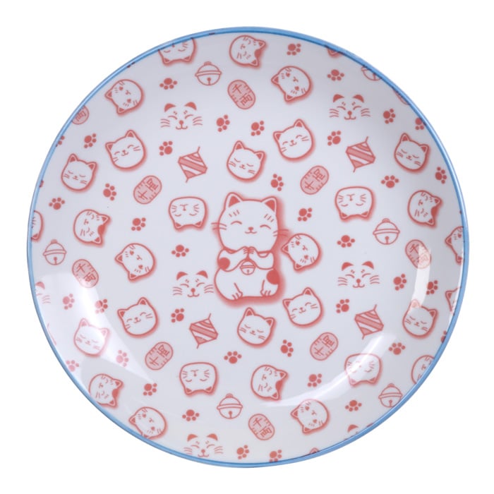 Rood/Wit Bord - Lucky Cats Collectie - Diameter 25.3 cm - Hoogte 5 cm | Tokyo Design Studio