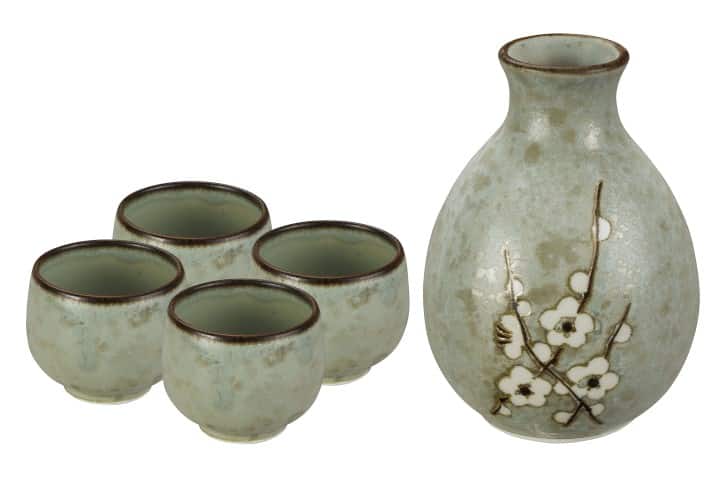 Sake set met sakefles en kopjes - Tokyo Design Studio Soshun - Mintgroen - 3.7 x 12cm 50/290ml | Tokyo Design Studio