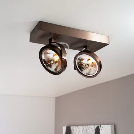 Saturno bronzo II by LUSENZ - 2-lichts plafondspot met kantelbare geborstelde bronzen basis en armatuur | LUSENZ